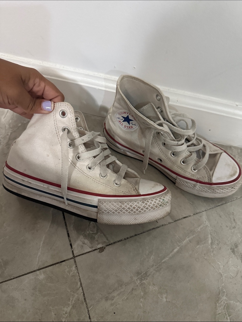 Converse Kids White High-Top Sneakers with Red Trim